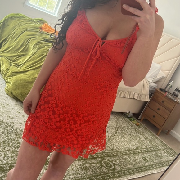 Lulus Charmaine red orange embroidered mini dress - Picture 7 of 10